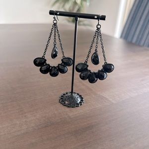 Bebe Black Faceted Rhinestone Chain Drop Statement Earrings